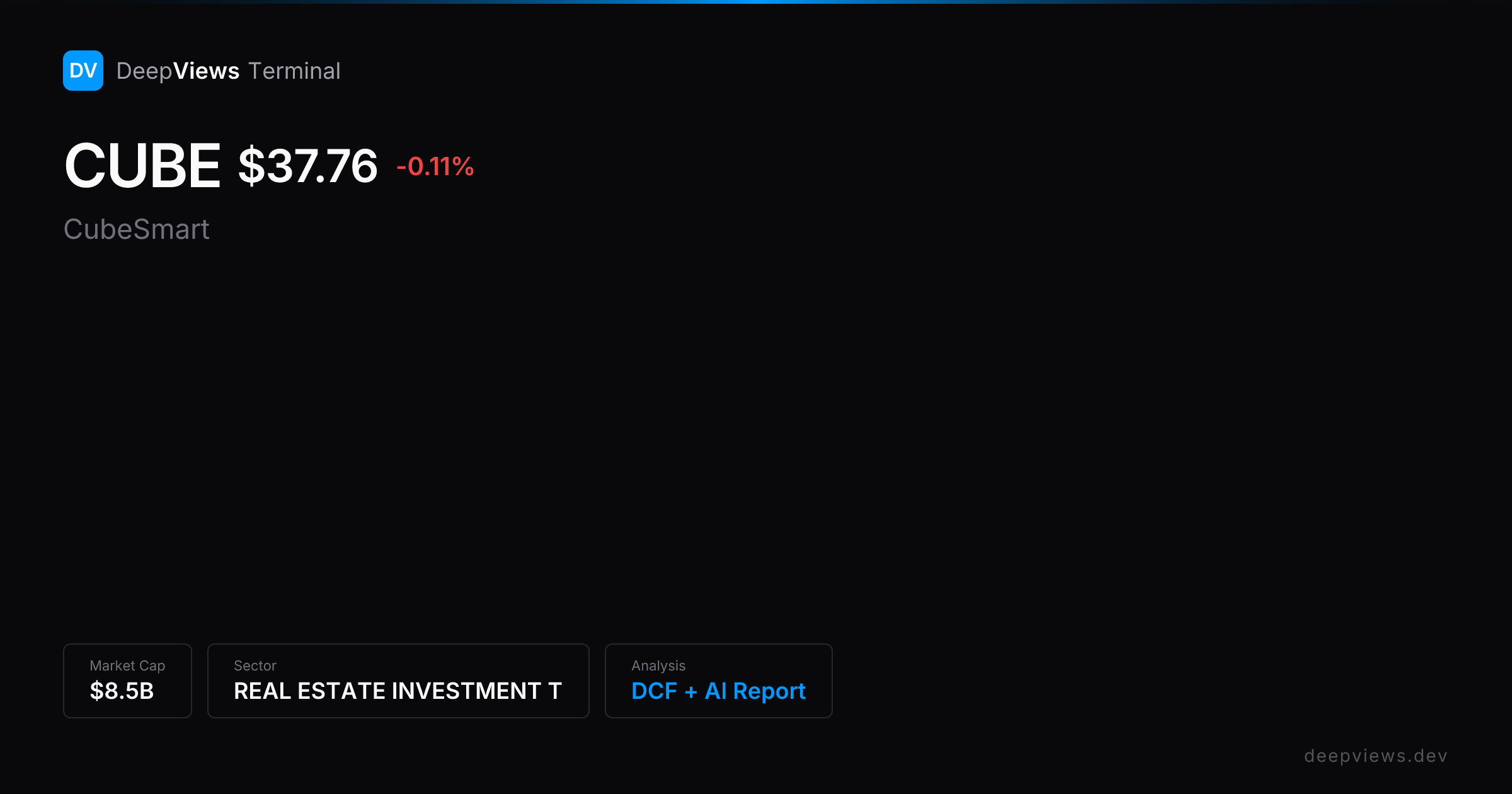 CubeSmart (CUBE) — Fair Value, DCF, Moat Analysis — P/E 22.6x, $8.9B ...